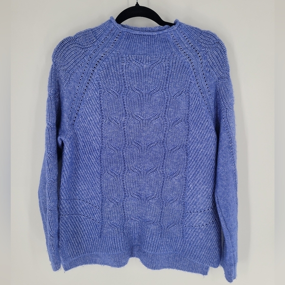 Talbots Sweater Womens Medium Blue Cable Knit Pullover Mock Neck Wool - Picture 1 of 5
